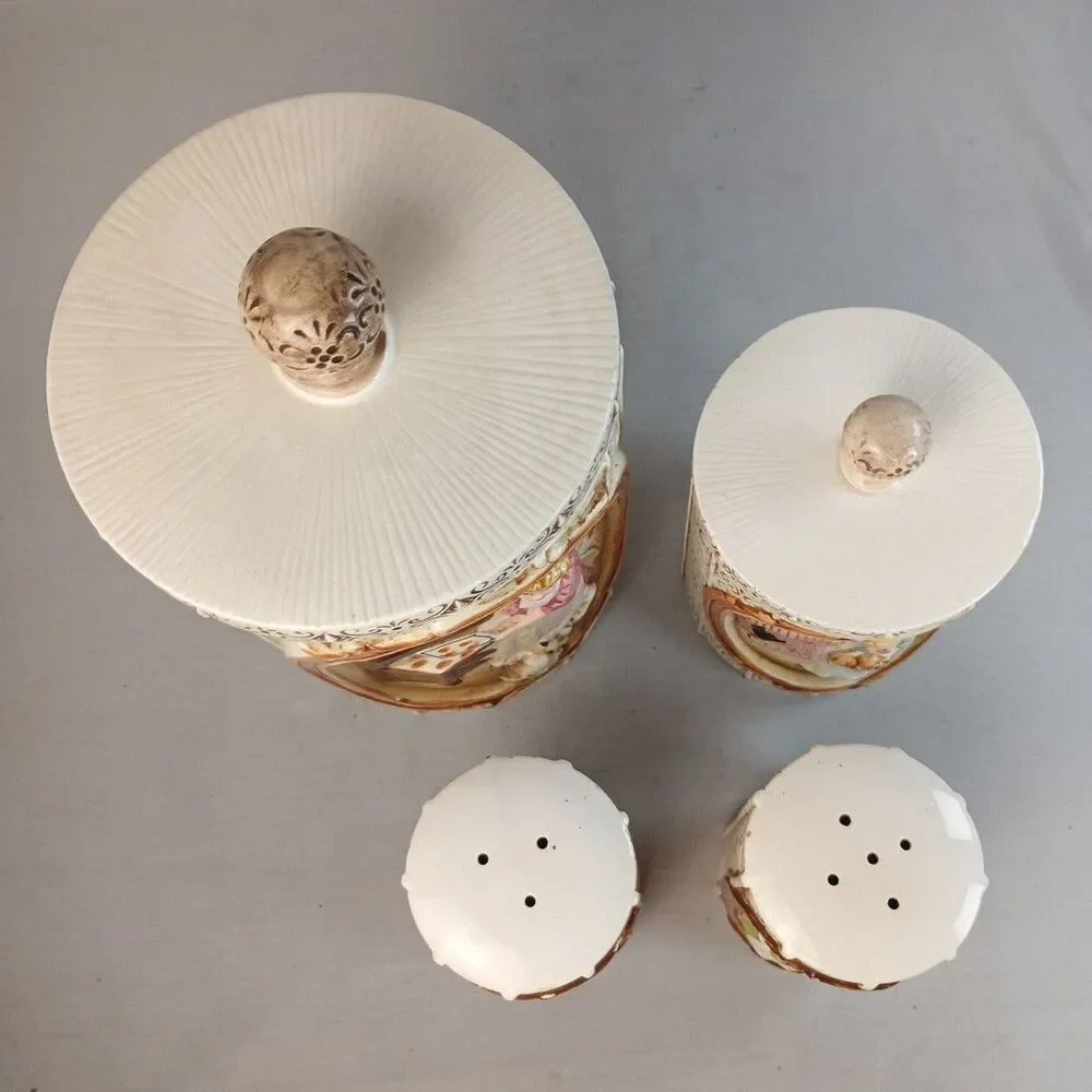 Vintage 1978 SEARS ROEBUCK Pioneer Woman ceramic kitchen canisters Salt Pepper